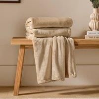 furn. Harrow Fleece Throw – Silky Soft Lightweight Flannel Blanket for Bed or Sofa (Natural - 140x180cm)