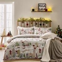 Furn. Joy To All Duvet Cover Set – Reversible Christmas Bedding with Cities and Landmarks Design (Snow/Berry - King)