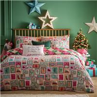 Furn. Dear Santa Duvet Cover Set – Reversible Geometric Christmas Bedding with Stamps Design (Multicolour - Single)