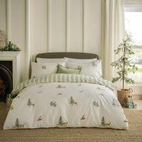 Wylder Nature Charlecote Duvet Cover Set – Reversible 100% Cotton Wildlife Print Bedding with Stripe Reverse (Green/Natural - Super King)