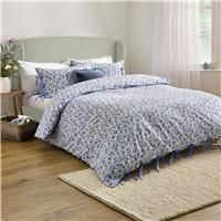 Wylder Nature Hannah Duvet Cover Set – 100% Tumbled Cotton Floral Bedding with Bow Closures (Blue - King)