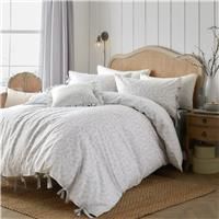 Wylder Nature Chloe Duvet Cover Set – 100% Tumbled Cotton Reversible Leaf Print Bedding (White - Double)