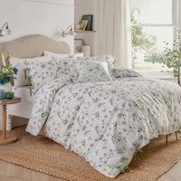 Wylder Nature Meadow Duvet Cover Set – 100% Tumbled Cotton Floral Bedding with Bow Closures (White/Cornflower - Single)