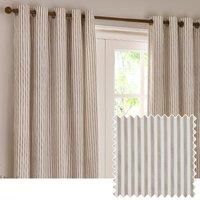 Yard Hebden Striped Cotton Eyelet Curtain Pair Natural 168 X 229Cm, Cream