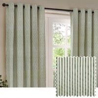 Yard Hebden Striped Cotton Eyelet Curtain Pair Forest 168 X 229Cm, Green