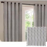 Yard Hebden Striped Cotton Eyelet Curtain Pair Grey 168 X 229Cm, Grey