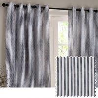 Yard Hebden Striped Cotton Eyelet Curtain Pair Navy 229 X 229Cm, Blue
