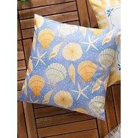 furn. Sea Shells Printed Outdoor Polyester Filled Cushion - Blue - 45x45cm