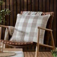 Yard Chesil Cotton Outdoor Cushion – Reversible Checked Garden Cushion (Natural - Polyester Filled, 50 x 50 cm)