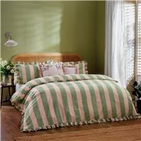 Wylder Nature Wylder Birdie Stripe Ruffle Super King Duvet Cover Set Pink Green, Pink
