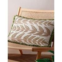 furn. Leaves Embroidered Polyester Filled Cushion - Green - 40x60cm
