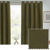 furn. Furn. Dawn Textured Blackout Eyelet Curtain Pair Olive 229 X 183Cm, Green