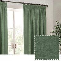 Yard Heavy Chenille Velvet Pencil Pleat Curtain Pair Eucalyptus 229 X 183Cm, Green