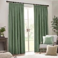 Yard Heavy Chenille Velvet Pencil Pleat Curtain Pair Eucalyptus 229 X 137Cm, Green