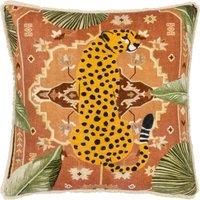 Kilim Cheetah Printed Velvet Filled Cushion 45cm x 45cm Terracotta
