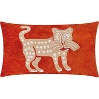 Dynasty Leopard Embroidered Chenille 30cm x 50cm Filled Boudoir Rust Orange