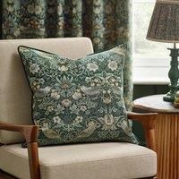 Morris & Co Strawberry Thief Jacquard Pipe Trimmed Cushion 55cm x 55cm