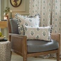 Sanderson Sessile Leaf Pom Pom Trim Printed 30cm x 50cm Filled Boudoir Flax