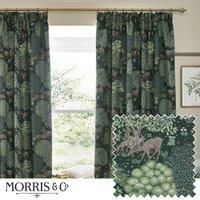 Morris & Co. Brook Woodland Jacquard Ready Made Pencil Pleat Curtains Forest Green