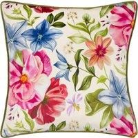 Wylder Nature Nectar Garden Petunia Floral Velvet Piped Polyester Filled Cushion, Cream