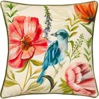 Wylder Nature Nectar Garden Bluebird Velvet Piped Polyester Filled Cushion