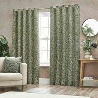 Wylder Bali Botanical Jacquard Eyelet Curtains In Olive 168 X 137Cm, Multi