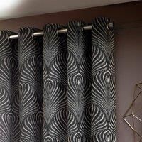 Paoletti Gatsby Jacquard Eyelet Curtains - 2 Panels - Width x Drop - 168 x 137cm (66 x 54) - Black