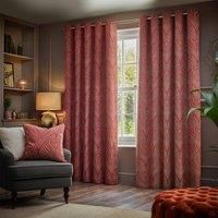 Paoletti Gatsby Jacquard Eyelet Curtains - 2 Panels - Width x Drop - 168 x 183cm (66 x 72) - Terracotta