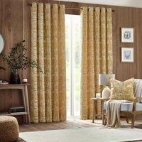 furn. Winter Woods Animal Chenille Jacquard Eyelet Curtains - 2 Panels - Width x Drop - 168 x 183cm (66 x 72) - Ochre