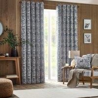 furn. Winter Woods Animal Chenille Jacquard Eyelet Curtains - 2 Panels - Width x Drop - 229 x 229cm (90 x 90) - Midnight