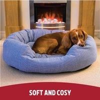 Rosewood Small dog bed for dogs, kittens and puppies. Machine washable, super soft and cosy sky blue striped linen look dog bed, 51x42x14cm (approximatley 20x17x6 inch)
