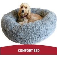 Rosewood Medium dog bed for medium dog breeds. Machine washable, super soft and cosy silver fluff round comfort dog bed, 66x66x10cm (approximatley 26x26x4 inch)