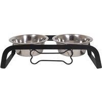 Rosewood Raised dog bowl for medium and large dogs with a sturdy iron elevated stand and two stainless steel water and food bowls, 0.990 kg, One Size, Black Steel
