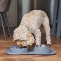 ROSEWOOD SILICONE PET DOUBLE DINER DOG SLOW FEED BOWL WATER FOOD BOWLS GREY