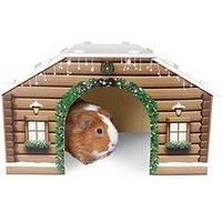 Rosewood Cupid & Comet Winter Cabin Hideaway for Small Animals – Cosy Pet House for Guinea Pigs and Small Rabbits, Made From Plywood, Easy to Assemble, Sleep and Shelter, Festive Christmas Design