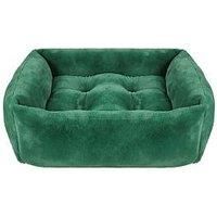 Rosewood Green Faux Fur Dog Bed – Festive Box Style Cozy Pet Bed 61x46x20cm