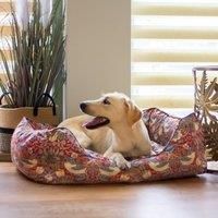 Rosewood x Morris & Co. Strawberry Thief Box Bed for Dogs, Small Dog Bed, Burgundy, Padded Sides, Non-Slip Base, Washable, Luxury William Morris Print