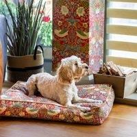 Rosewood x Morris & Co. Strawberry Thief Mattress for Dogs, Large Dog Bed, Burgundy, Thickly Padded, Non-Slip Base, Washable, Luxury William Morris Print