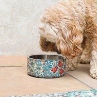 Rosewood x Morris & Co. Bower Berry Slow Feeder Bowl for Dogs, Blue, Durable Stainless Steel Dog Bowl, Aids Digestion, Dog Feeding Station, Luxury William Morris Print