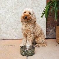 Rosewood x Morris & Co. Acanthus Slow Feeder Bowl for Dogs, Khaki, Durable Stainless Steel Dog Bowl, Aids Digestion, Dog Feeding Station, Luxury William Morris Print