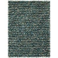 Phoenox Rocks Shaggy Pure Wool Rugs Blue Soft Thick Handmade Cushioned Carpets