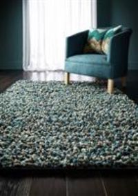 Phoenox Rocks Shaggy Pure Wool Rugs Blue Soft Thick Handmade Cushioned Carpets