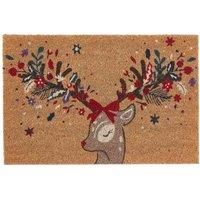 My Mat Printed Coir Christmas Colourful Deer Door Mat, Perfect for Indoor and Outdoor Use, Large Welcome Mat for Front Door, Entryway and Patio 40x60cm
