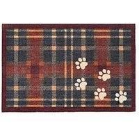 HOWLER & SCRATCH Patterned Nylon Pet Door Mat for Dogs and Cats, Washable Doormat, Hallway, Kitchen, Front door Plaid Paws