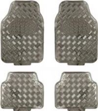 Universal Metallic Silver Carbon Heavy Duty Checker Plate Rubber Car Floor Mats