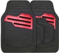 HEAVY DUTY ADONIA 4 PCE RUBBER FLOOR CAR MATS SET BLACK METALLIC RED HEEL PAD