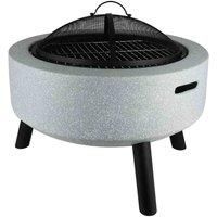 Gardenwize - 3-In-1 Stone Effect MGO Firepit, Table and BBQ Portable Outdoor Heater Camping Stove Luxury Home Table Outdoor Space Heater Chrome Mesh Grill