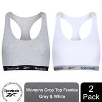 Reebok Women/'s, Stretch Cropped Sports Top with Racer Back, Multi Pack of 2 T-Shirt, White/Grey Marl, XS