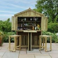 Zest Garden Bar & 2 Stool Seat Set Wooden Outdoor Storage Folding Table & Cover