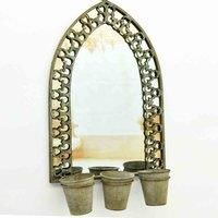 Minster Stylish Living MSL 78cm Rusty Wall Mirror with Triple Planter